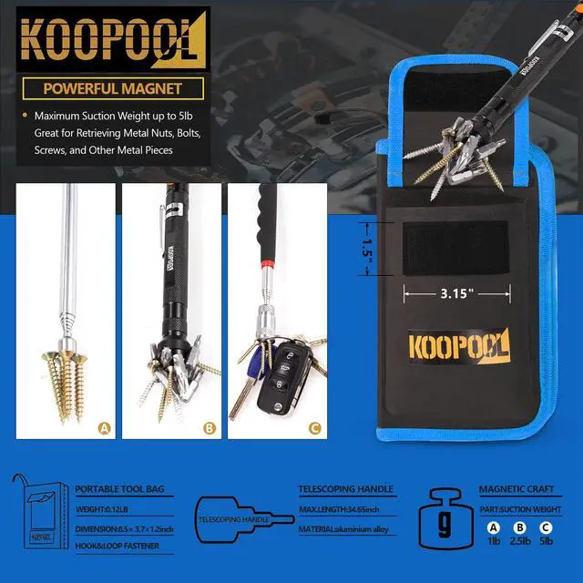 Alt view image 5 of 6 - Telescoping Magnetic Pickup Tool Set, Inspection Mirror Telescoping, LED Flashlight, Cool Gadgets for Men, Stocking Stuffers, Gifts for Dad, Husband, Kids, Boyfriend, Magnet Stick (Blue)
