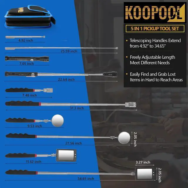 Alt view image 6 of 6 - Telescoping Magnetic Pickup Tool Set, Inspection Mirror Telescoping, LED Flashlight, Cool Gadgets for Men, Stocking Stuffers, Gifts for Dad, Husband, Kids, Boyfriend, Magnet Stick (Blue)