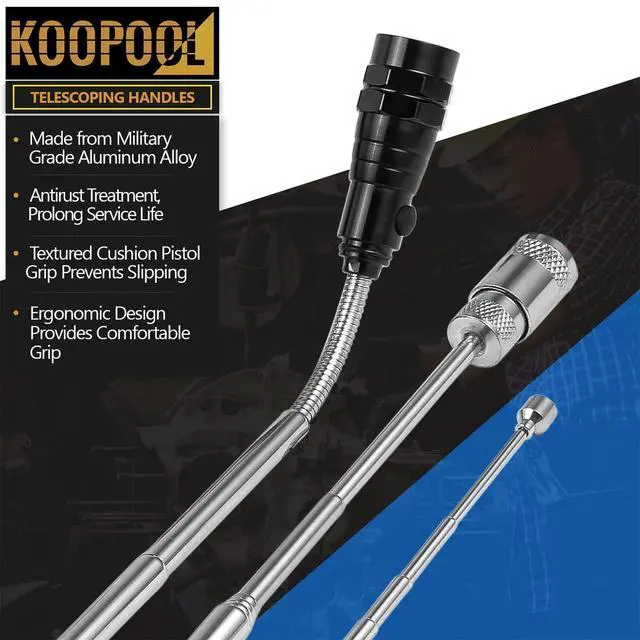 Alt view image 3 of 6 - Telescoping Magnetic Pickup Tool Set, Inspection Mirror Telescoping, LED Flashlight, Cool Gadgets for Men, Stocking Stuffers, Gifts for Dad, Husband, Kids, Boyfriend, Magnet Stick (Blue)