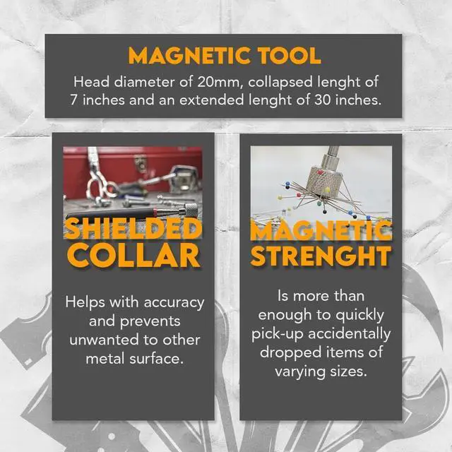 Alt view image 2 of 7 - 30-inch Telescoping Magnetic Pick-Up Tool, Extendable Magnetic Wand Pickup Tool for Mechanics, Household, Office & Industry, Stainless Steel, Black Handle