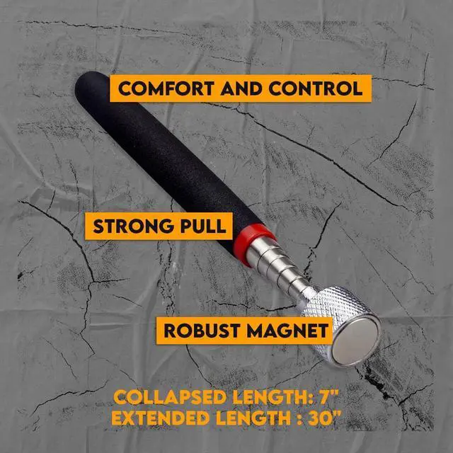 Alt view image 5 of 7 - 30-inch Telescoping Magnetic Pick-Up Tool, Extendable Magnetic Wand Pickup Tool for Mechanics, Household, Office & Industry, Stainless Steel, Black Handle