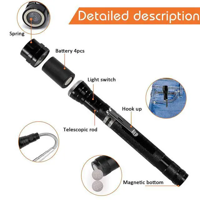 Alt view image 3 of 7 - Magnetic Flashlight Fathers Day Dad Gifts for Men, Stocking Stuffers for Men Adults, Pickup Tool Cool Extendable Magnet Telescoping Gadgets Easter Birthday for Him Handyman