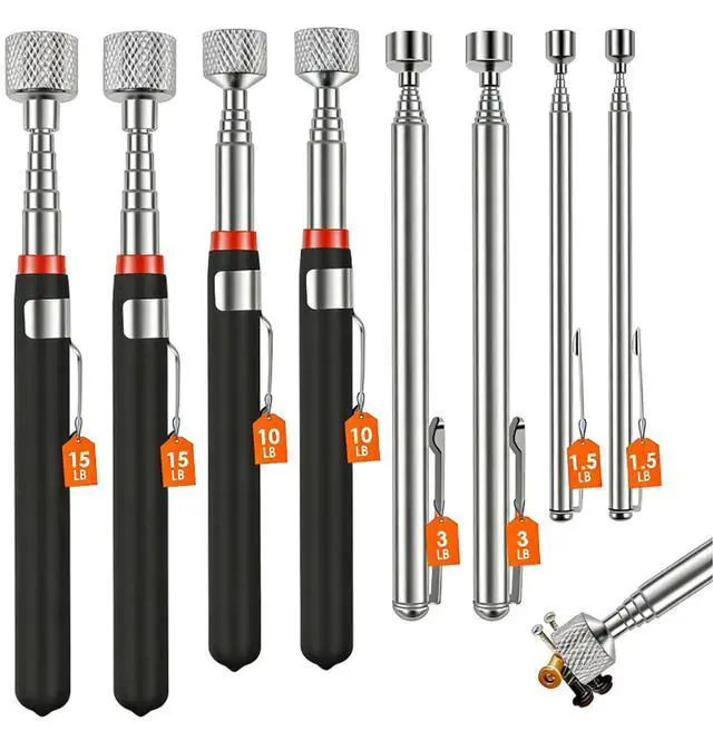 Main image of 8Pcs Telescoping Magnetic Pickup Tool 1.5LB 3LB 10LB 15LB Extendable Magnet Stick Set Grabber Tools Stainless Steel Portable Bolt Screws Reacher Magnetic Nail Picker for Men Husband Birthday Christmas