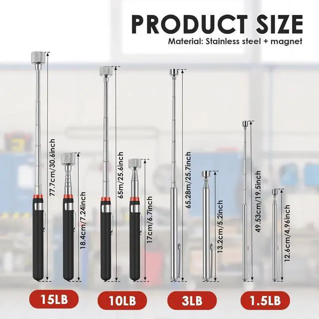 Alt view image 2 of 7 - 8Pcs Telescoping Magnetic Pickup Tool 1.5LB 3LB 10LB 15LB Extendable Magnet Stick Set Grabber Tools Stainless Steel Portable Bolt Screws Reacher Magnetic Nail Picker for Men Husband Birthday Christmas