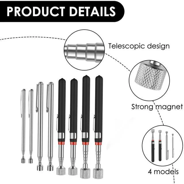 Alt view image 6 of 7 - 8Pcs Telescoping Magnetic Pickup Tool 1.5LB 3LB 10LB 15LB Extendable Magnet Stick Set Grabber Tools Stainless Steel Portable Bolt Screws Reacher Magnetic Nail Picker for Men Husband Birthday Christmas