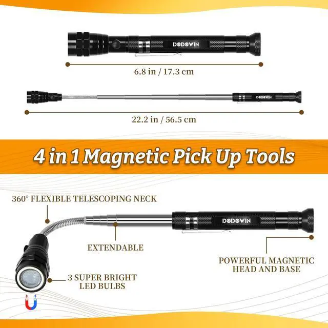 Alt view image 6 of 7 - Extendable Magnet Pickup Tool Set 2PCS,Anniversary Birthday Gifts Valentine's Day for Him Men Dad Husband Boyfriend, 360° Flexible Telescoping Magnetic Pick Up Tool, Mechanic Gadgets