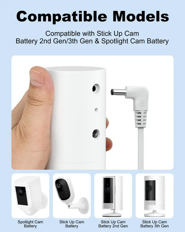 Alt view image 2 of 7 - Power Adapter Compatible with Ring Stick Up Cam Battery/Plug-in 3rd Gen/2nd Gen & Ring Pan Tilt Stick Up Camera, Indoor/Outdoor Charger Weatherproof Power Cord, 4M/13.1Ft Long