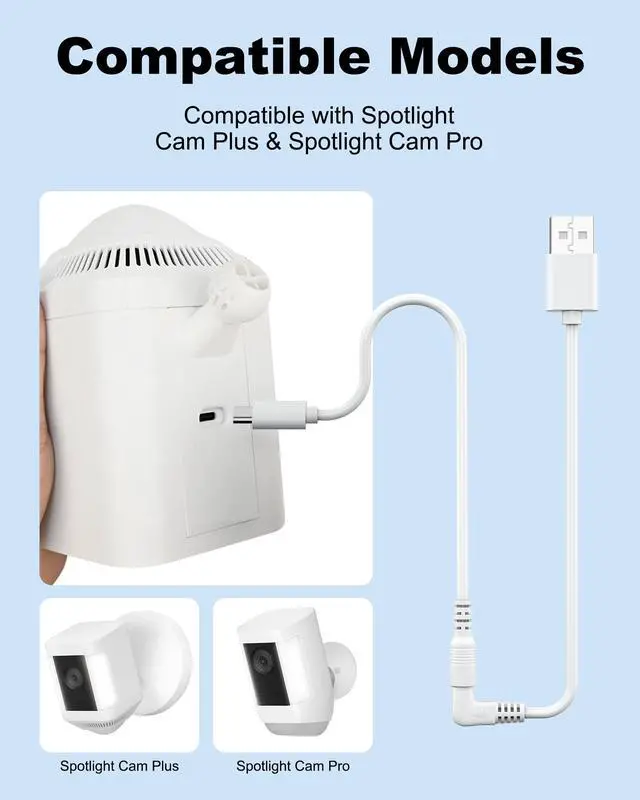 Alt view image 3 of 7 - Power Adapter Compatible with Ring Stick Up Cam Battery/Plug-in 3rd Gen/2nd Gen & Ring Pan Tilt Stick Up Camera, Indoor/Outdoor Charger Weatherproof Power Cord, 4M/13.1Ft Long