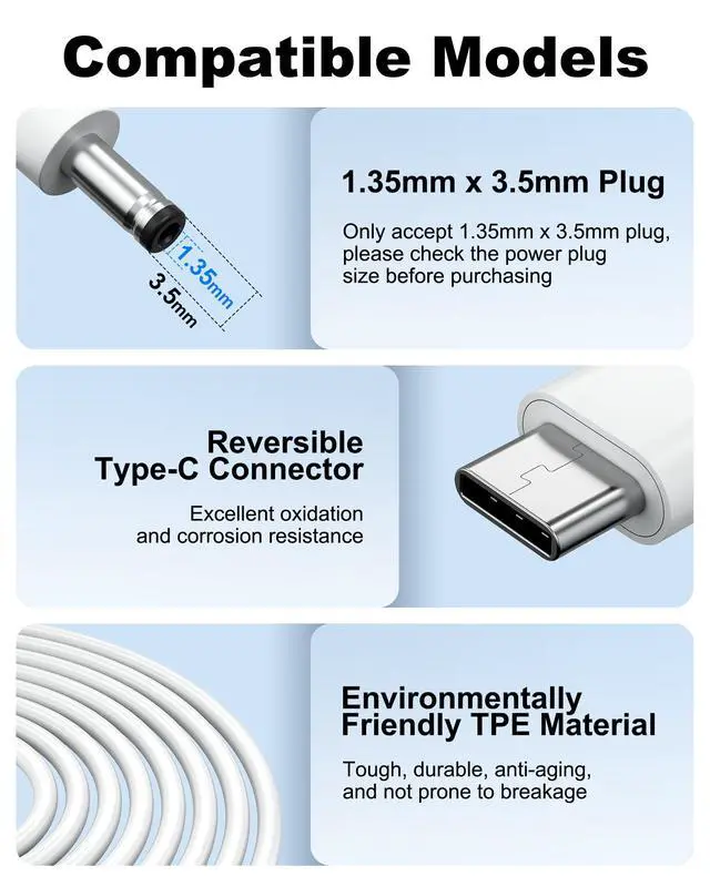 Alt view image 4 of 7 - Power Adapter Compatible with Ring Stick Up Cam Battery/Plug-in 3rd Gen/2nd Gen & Ring Pan Tilt Stick Up Camera, Indoor/Outdoor Charger Weatherproof Power Cord, 4M/13.1Ft Long