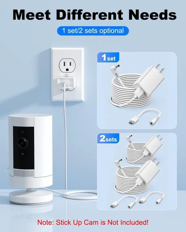 Alt view image 7 of 7 - Power Adapter Compatible with Ring Stick Up Cam Battery/Plug-in 3rd Gen/2nd Gen & Ring Pan Tilt Stick Up Camera, Indoor/Outdoor Charger Weatherproof Power Cord, 4M/13.1Ft Long