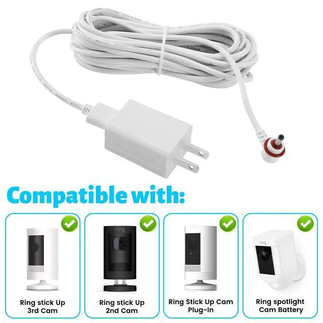 Alt view image 3 of 5 - for Ring Camera Power Cord, Power Adapter Compatible with Stick Up Cam 2nd/3rd Gen Battery/Plug in, Ring Spotlight Cam Battery, 16Ft Long Cable, Waterproof (2Pack)