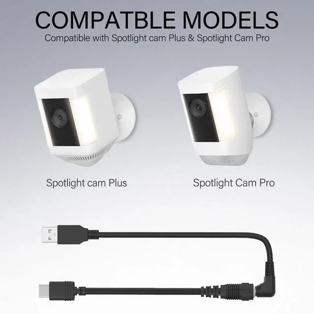 Alt view image 3 of 6 - 13.2FT Charger Cable Power Adapter Compatible with Ring Stick Up Cam Battery/Plug-in 3rd Gen/2nd Gen & Ring Pan Tilt Stick Up Camera, Indoor/Outdoor Weatherproof Power Cord, Black