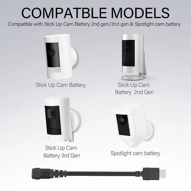 Alt view image 4 of 6 - 13.2FT Charger Cable Power Adapter Compatible with Ring Stick Up Cam Battery/Plug-in 3rd Gen/2nd Gen & Ring Pan Tilt Stick Up Camera, Indoor/Outdoor Weatherproof Power Cord, Black