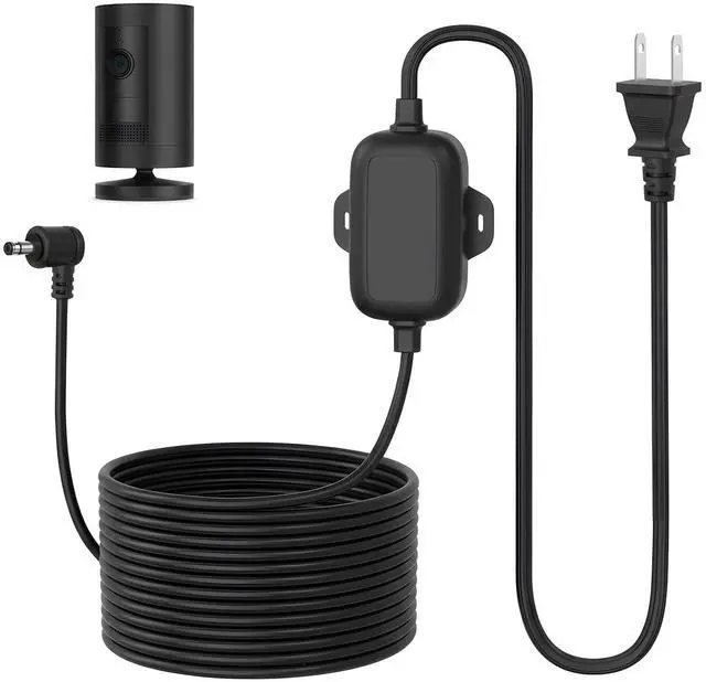 Main image of Outdoor Power Adapter for Ring Stick Up Cam Battery/Plug-in 3rd Gen, 25ft Weather Resistant Charging Cable with Barrel Plug Continuously Charge Your Security Camera, Black
