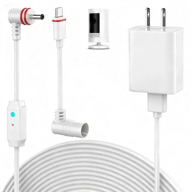 Main image of 25FT Power Cord Compatible with Ring Spotlight Cam Pro(Battery), Stick Up Cam Battery, Plug-in/Stick up Cam Pro/RingTilt Indoor Cam,10W Ring Cable with Light DC Port & Type C Port (White)