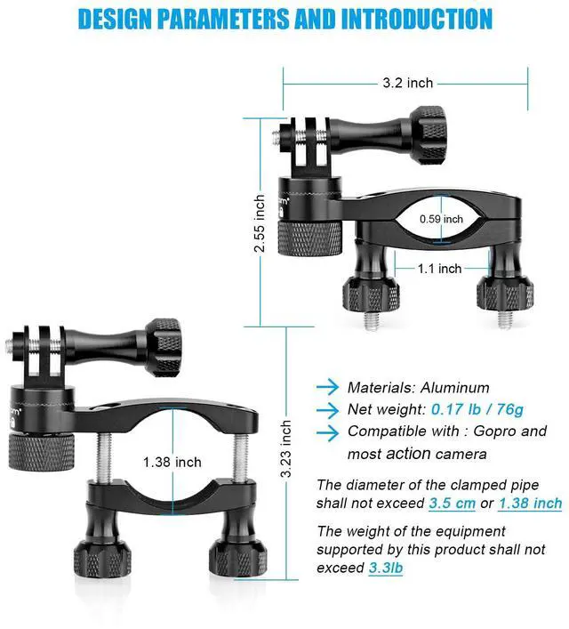 Alt view image 6 of 7 - Bike Handlebar Mount for GoPro (360° Rotation and Lock Any Direction) 0.6-1.3inch All Aluminum Bike/Motorcycle Handlebars Seat Post Ski Pole Mount for Gopro Hero 8/9/10/11/12/13Black