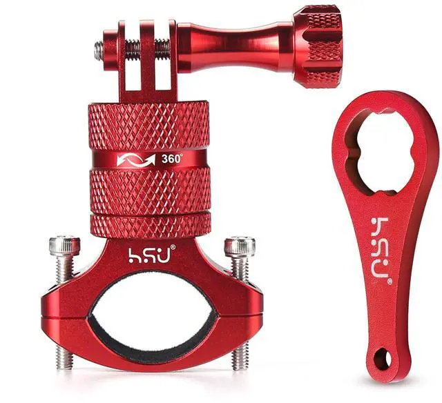 Main image of Bike Handlebar Mount for Gopro Hero 13/12/11/10/9/8/7/6/5/4 AKASO Campark Osmo Action 3/4 and Other Action Cameras, 360 Degrees Rotary Motorcycle Mount (Red)