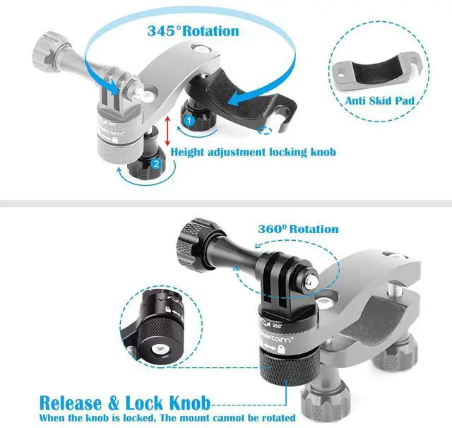 Alt view image 3 of 7 - Bike Handlebar Mount for GoPro (360° Rotation and Lock Any Direction) 0.6-1.3inch All Aluminum Bike/Motorcycle Handlebars Seat Post Ski Pole Mount for Gopro Hero 8/9/10/11/12/13Black