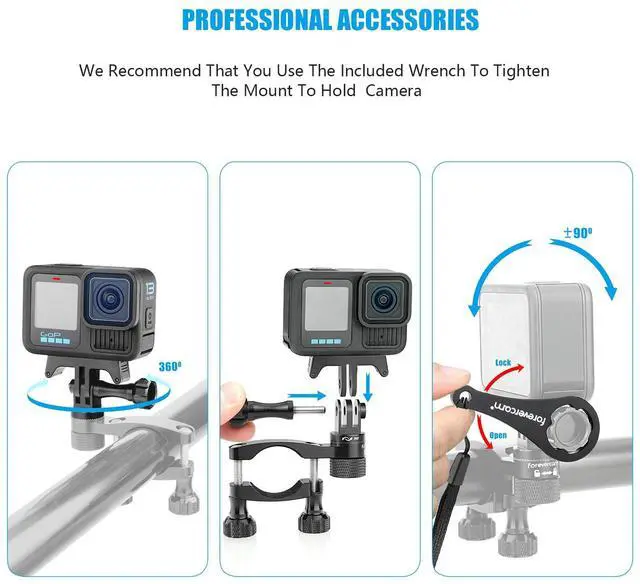 Alt view image 5 of 7 - Bike Handlebar Mount for GoPro (360° Rotation and Lock Any Direction) 0.6-1.3inch All Aluminum Bike/Motorcycle Handlebars Seat Post Ski Pole Mount for Gopro Hero 8/9/10/11/12/13Black