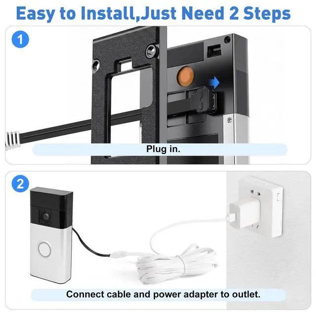 Alt view image 6 of 7 - 16.4ft/5m Charger Cable for Ring Battery Doorbell (2nd Gen-2020/2024Release), Unique L-Shaped 0.003 Connector More Fit Snugly & Weatherproof, UL Power Adapter, 24 Hours Power Supply for Ring Doorbell