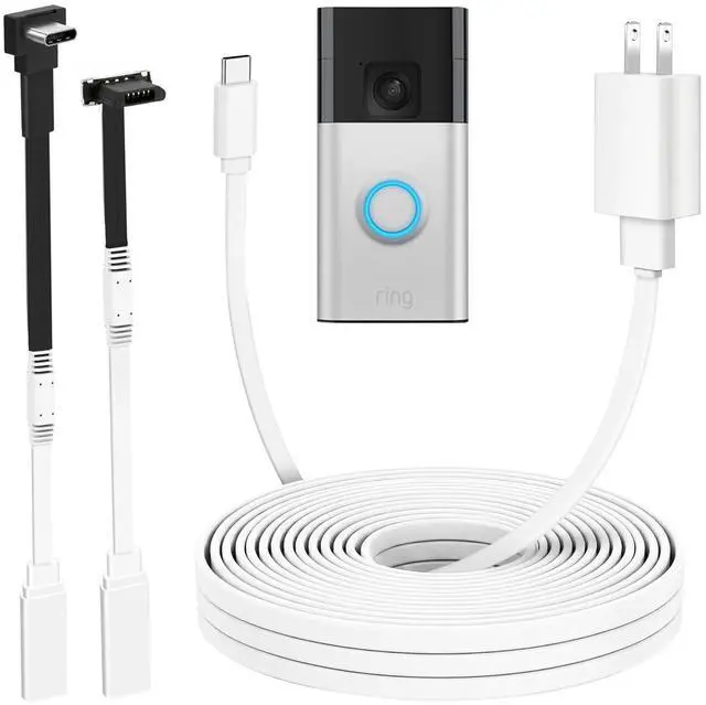 Main image of 16.4ft/5m Charger Cable for Ring Battery Doorbell (2nd Gen-2020/2024Release), Unique L-Shaped 0.003 Connector More Fit Snugly & Weatherproof, UL Power Adapter, 24 Hours Power Supply for Ring Doorbell