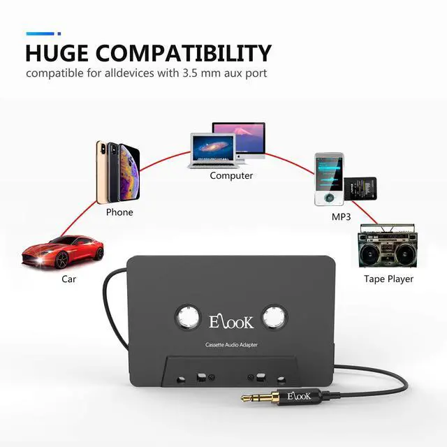 Alt view image 6 of 6 - Car Cassette Aux Adapter, 3.5mm Universal Audio Cable Tape Adapter for Car, Phone, MP3 ect. (Black)