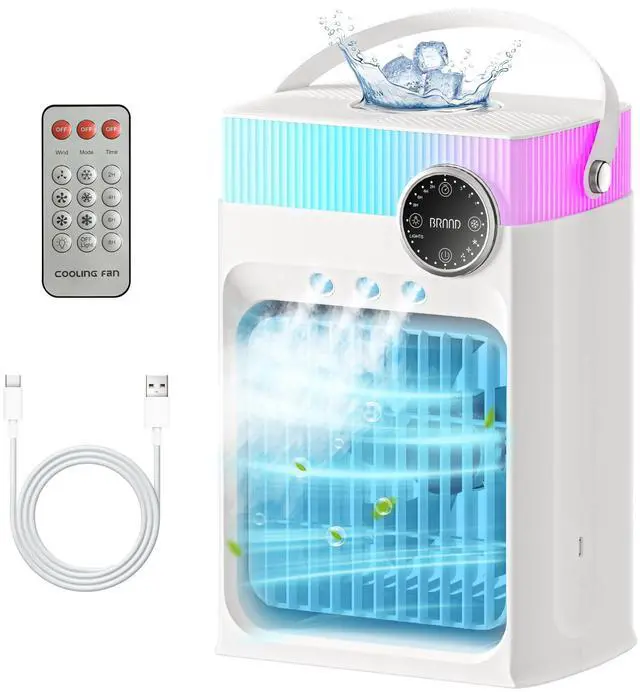 Main image of Portable Air Conditioners, Mini AC Unit Cooling Fan for Bedroom,1200ML Small Air Cooler Fans with Remote, 3 Mist,3 Speed,8 Light,2-8H Timer Personal AC Portable for Office Camping Car Desk (White)