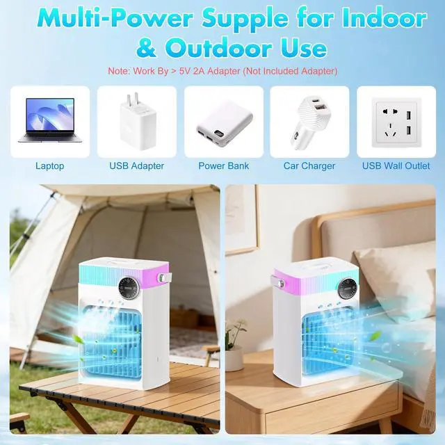 Alt view image 5 of 7 - Portable Air Conditioners, Mini AC Unit Cooling Fan for Bedroom,1200ML Small Air Cooler Fans with Remote, 3 Mist,3 Speed,8 Light,2-8H Timer Personal AC Portable for Office Camping Car Desk (White)
