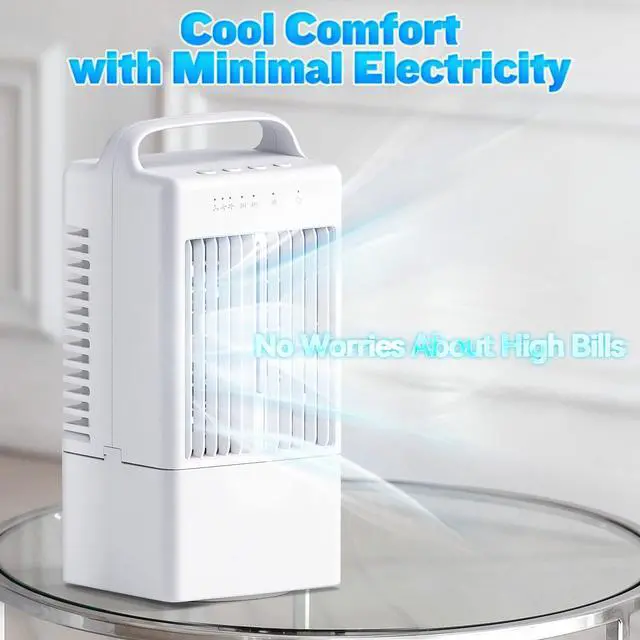 Alt view image 4 of 7 - Portable Air Conditioners - Mini Evaporative Air Cooler for Room - Cooling Fan with Oscillating - 900ml Water Tank Air Conditioners Portable - AC Fan with 3 Speed Timer and 7 Colors Light (White)