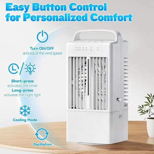 Alt view image 7 of 7 - Portable Air Conditioners - Mini Evaporative Air Cooler for Room - Cooling Fan with Oscillating - 900ml Water Tank Air Conditioners Portable - AC Fan with 3 Speed Timer and 7 Colors Light (White)