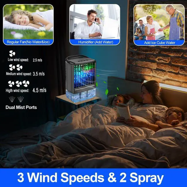Alt view image 4 of 7 - Portable Air Conditioners Fan - Portable AC Small Personal Air Cooler, Quiet Mini Mobile Cooling Fan with Handle,2/4H Timer 3 Speeds,Desk Air Conditioner with 7 Color for Home Bedroom Office Outdoor