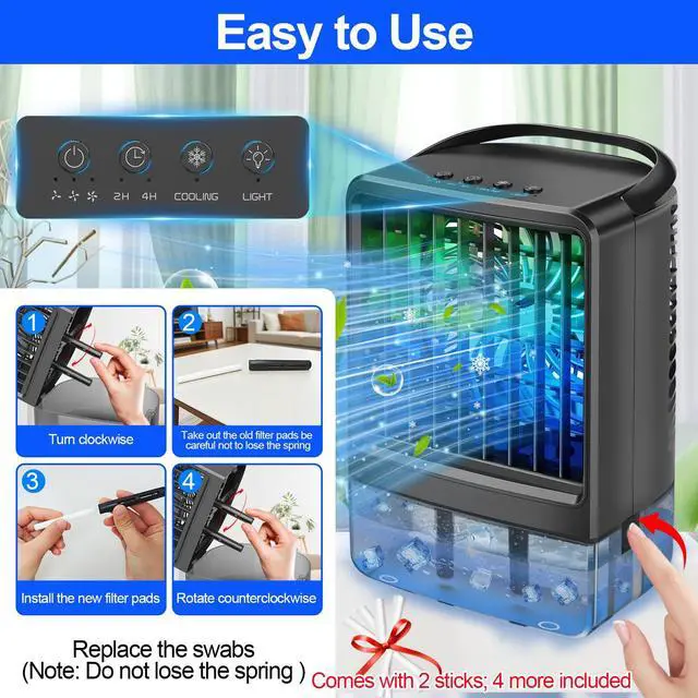 Alt view image 5 of 7 - Portable Air Conditioners Fan - Portable AC Small Personal Air Cooler, Quiet Mini Mobile Cooling Fan with Handle,2/4H Timer 3 Speeds,Desk Air Conditioner with 7 Color for Home Bedroom Office Outdoor