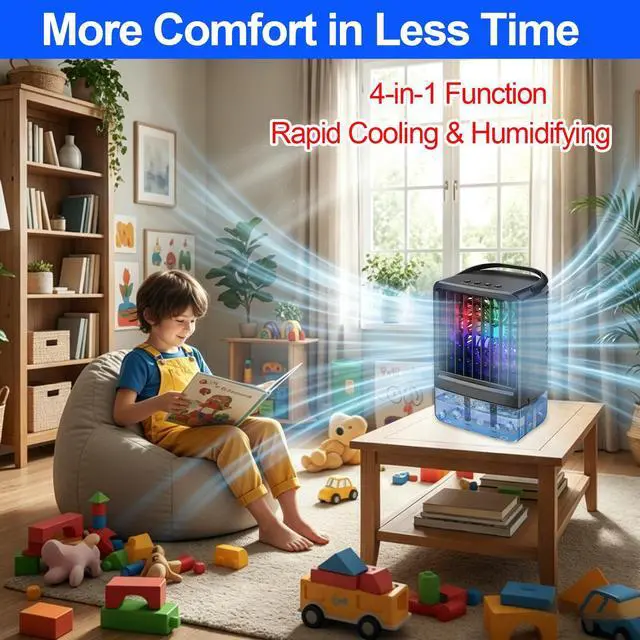Alt view image 7 of 7 - Portable Air Conditioners Fan - Portable AC Small Personal Air Cooler, Quiet Mini Mobile Cooling Fan with Handle,2/4H Timer 3 Speeds,Desk Air Conditioner with 7 Color for Home Bedroom Office Outdoor