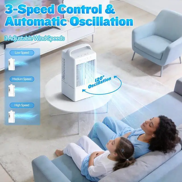 Alt view image 3 of 7 - Portable Air Conditioners - Mini Evaporative Air Cooler for Room - Cooling Fan with Oscillating - 900ml Water Tank Air Conditioners Portable - AC Fan with 3 Speed Timer and 7 Colors Light (White)