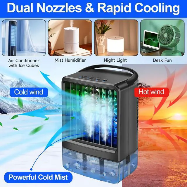 Alt view image 3 of 7 - Portable Air Conditioners Fan - Portable AC Small Personal Air Cooler, Quiet Mini Mobile Cooling Fan with Handle,2/4H Timer 3 Speeds,Desk Air Conditioner with 7 Color for Home Bedroom Office Outdoor