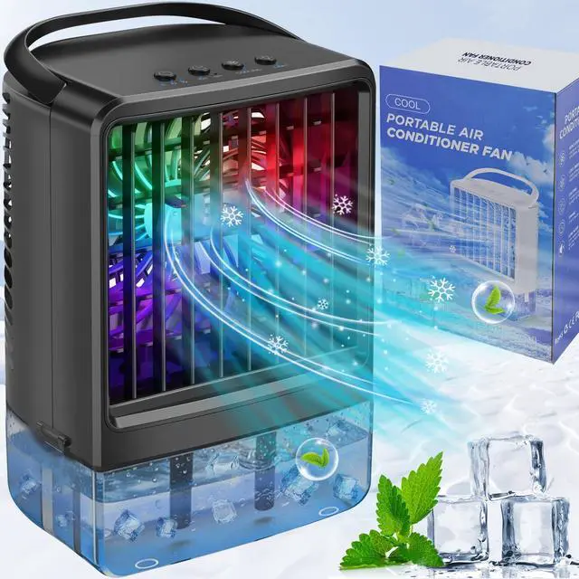 Main image of Portable Air Conditioners Fan - Portable AC Small Personal Air Cooler, Quiet Mini Mobile Cooling Fan with Handle,2/4H Timer 3 Speeds,Desk Air Conditioner with 7 Color for Home Bedroom Office Outdoor