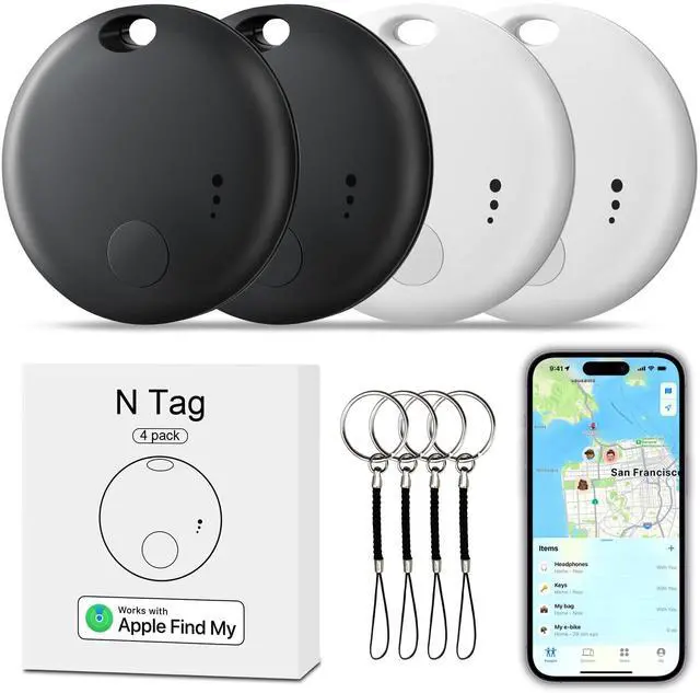 Main image of Tracker Tag 4 Packs Bluetooth Tracker, Smart Tag Locator Tracking Device, Keys Finder and Item Locator,Air Tracker Item Finders with Find My(iOS Only) Track Your Keys (White and Black, 4 Pack)