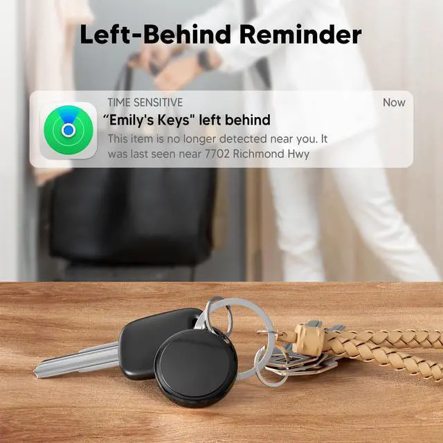Alt view image 4 of 5 - 2026 Air Tracker Tags-4 Pack 5.3 Smart Bluetooth Tracker Tag Work with Apple Find My (iOS Only) Key Finder Item Locator for Keys, Luggage,Wallet, Backpack, Pets,etc. (4, Black)