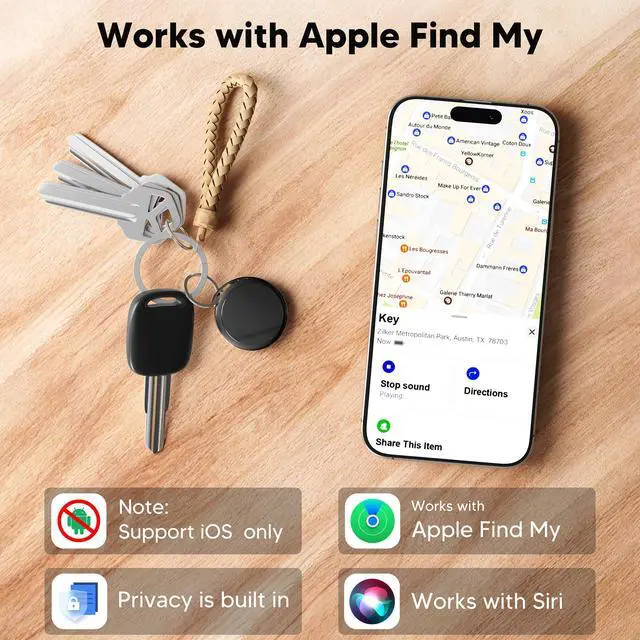 Alt view image 2 of 5 - 2026 Air Tracker Tags-4 Pack 5.3 Smart Bluetooth Tracker Tag Work with Apple Find My (iOS Only) Key Finder Item Locator for Keys, Luggage,Wallet, Backpack, Pets,etc. (4, Black)