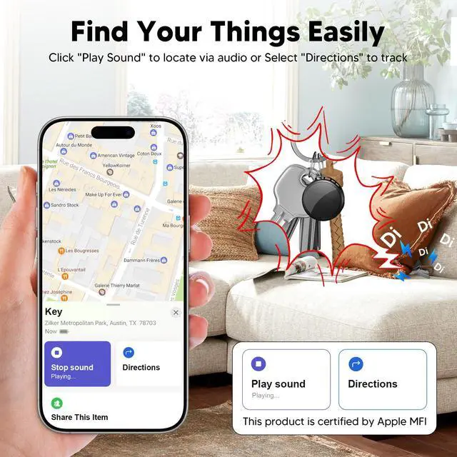 Alt view image 3 of 5 - 2026 Air Tracker Tags-4 Pack 5.3 Smart Bluetooth Tracker Tag Work with Apple Find My (iOS Only) Key Finder Item Locator for Keys, Luggage,Wallet, Backpack, Pets,etc. (4, Black)