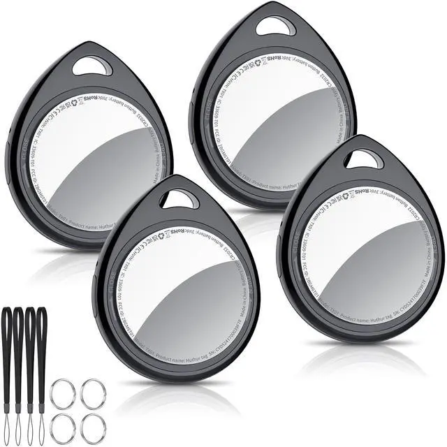 Main image of Air Tracker Tags-4 Pack, 5.3 Bluetooth Tracker Work with Apple Find My (iOS Only), 100dB Sound, Smart Tag with Keychain/Lanyard, Item Finder for Luggage/Key/Suitcase, Replaceable Battery, Black