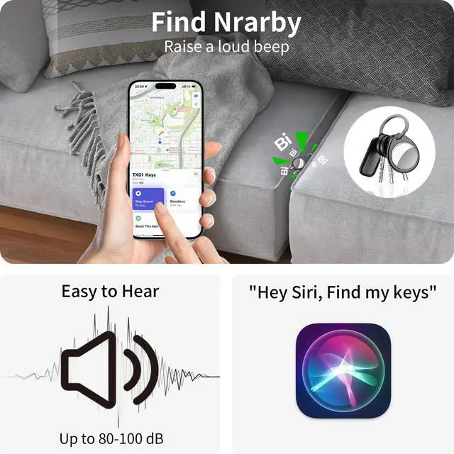 Alt view image 3 of 7 - Air Tracker Tags-4 Pack, 5.3 Bluetooth Tracker Work with Apple Find My (iOS Only), 100dB Sound, Smart Tag with Keychain/Lanyard, Item Finder for Luggage/Key/Suitcase, Replaceable Battery, Black