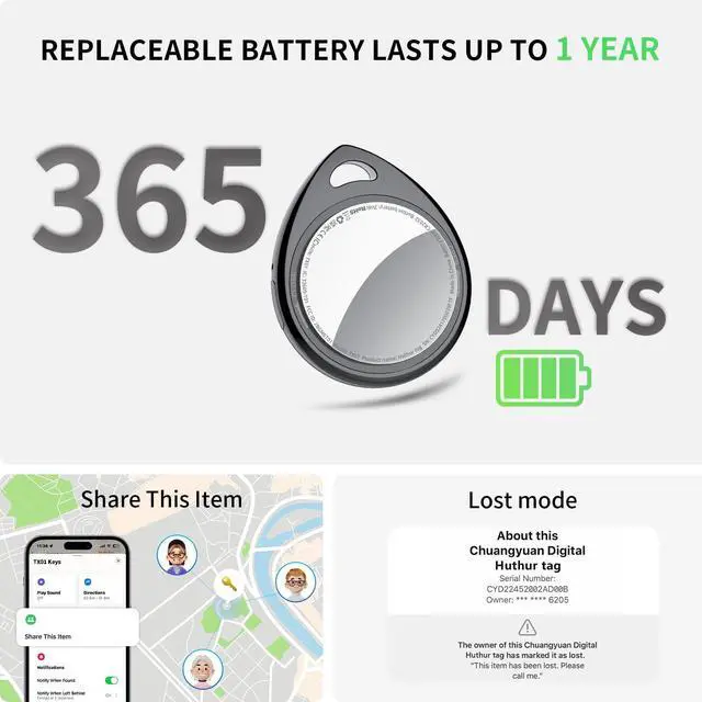 Alt view image 6 of 7 - Air Tracker Tags-4 Pack, 5.3 Bluetooth Tracker Work with Apple Find My (iOS Only), 100dB Sound, Smart Tag with Keychain/Lanyard, Item Finder for Luggage/Key/Suitcase, Replaceable Battery, Black