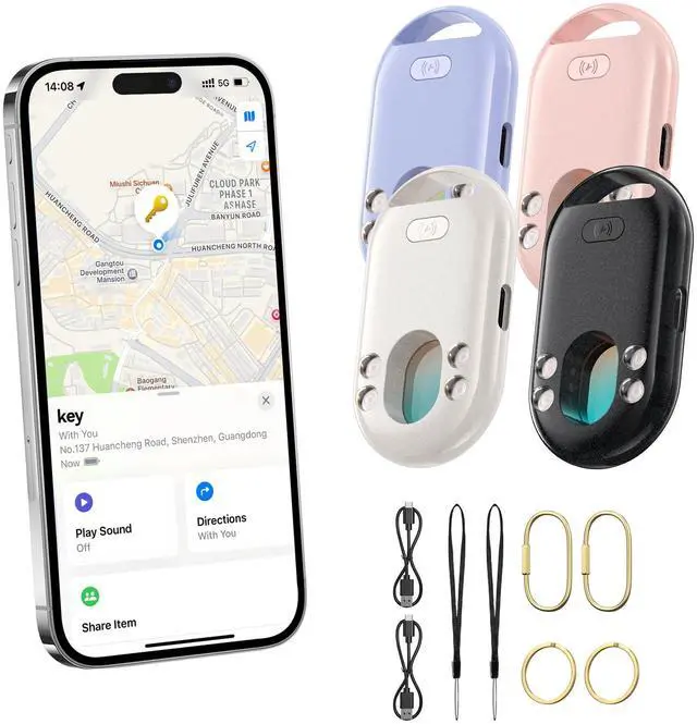 Main image of 3-in-1 Air Tracker Tag 4-Pack (iOS Only), Rechargeable Smart Bluetooth Tracker, 100dB Alarm & Hidden Camera Detection, Compatible with Apple Find My, Item Finder for Keys, Luggage, Wallet, Pet