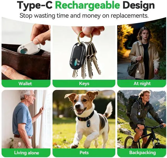 Alt view image 7 of 7 - 3-in-1 Air Tracker Tag 4-Pack (iOS Only), Rechargeable Smart Bluetooth Tracker, 100dB Alarm & Hidden Camera Detection, Compatible with Apple Find My, Item Finder for Keys, Luggage, Wallet, Pet