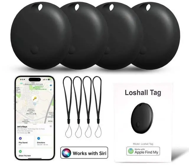 Main image of Air Tracker Tags - 4 Pack (iOS Only), 1-Year Replaceable Battery Bluetooth Tracker Compatible with Apple Find My, Item Finder Smart Tag for Keys, Luggage (Black)