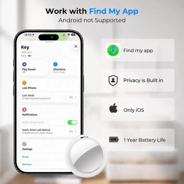 Alt view image 2 of 7 - Air Tracker Tags 4 Pack - Bluetooth Wallet Tracker, Keys Finder Work with Apple Find My (iOS Only), Smart Item Locator Tags for Luggage, Backpack, Phone