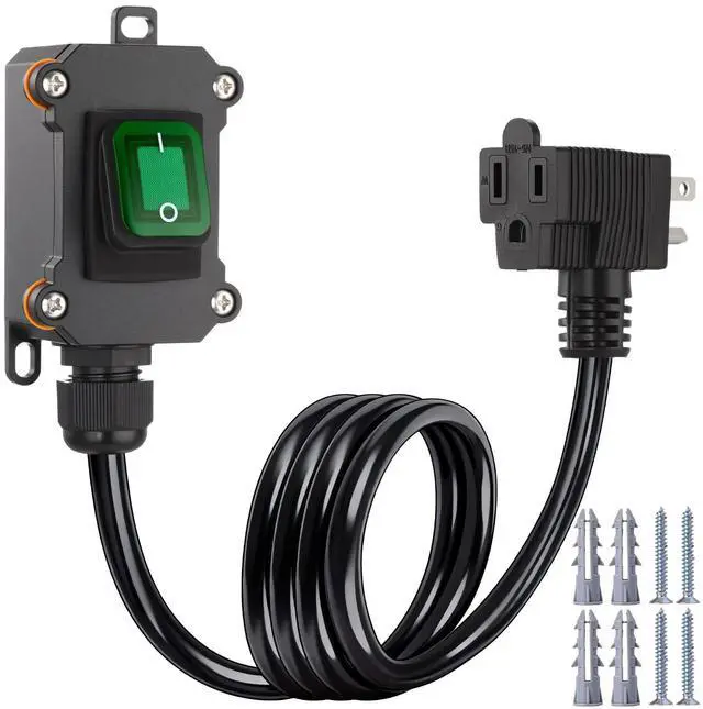 Main image of Inline Switch Extension Cord 14awg 3-Prong Piggyback Plug, Ip67 Waterproof Extension Cord with Switch On/Off, Ac/dc 20a-125v with Green LED Outdoor Rocker, Etl Listed(Black,6.6ft,18awg)