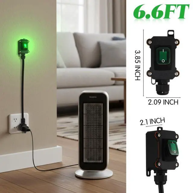 Alt view image 6 of 7 - Inline Switch Extension Cord 14awg 3-Prong Piggyback Plug, Ip67 Waterproof Extension Cord with Switch On/Off, Ac/dc 20a-125v with Green LED Outdoor Rocker, Etl Listed(Black,6.6ft,18awg)