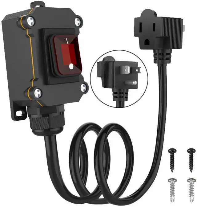 Main image of Inline Cord Switch with 6ft 14AWG Cable Piggyback Plug(3-Pronged), IP67 Waterproof Extension Cord with Red LED Rocker Button, AC/DC 20A-125V, 16A-250V Inline Power Switch (6FT)